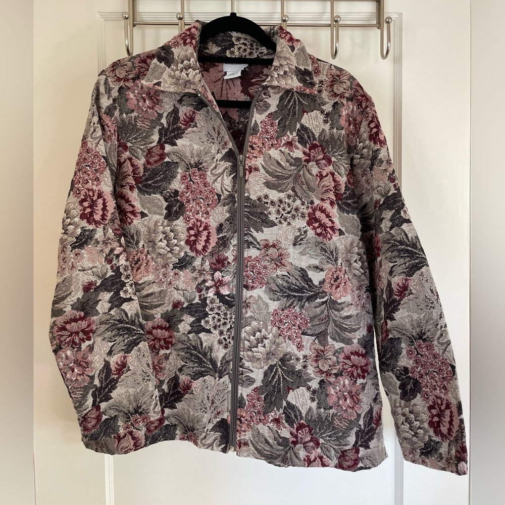 Vintage Bonsworth tapestry floral gray, pink, green lightweight jacket